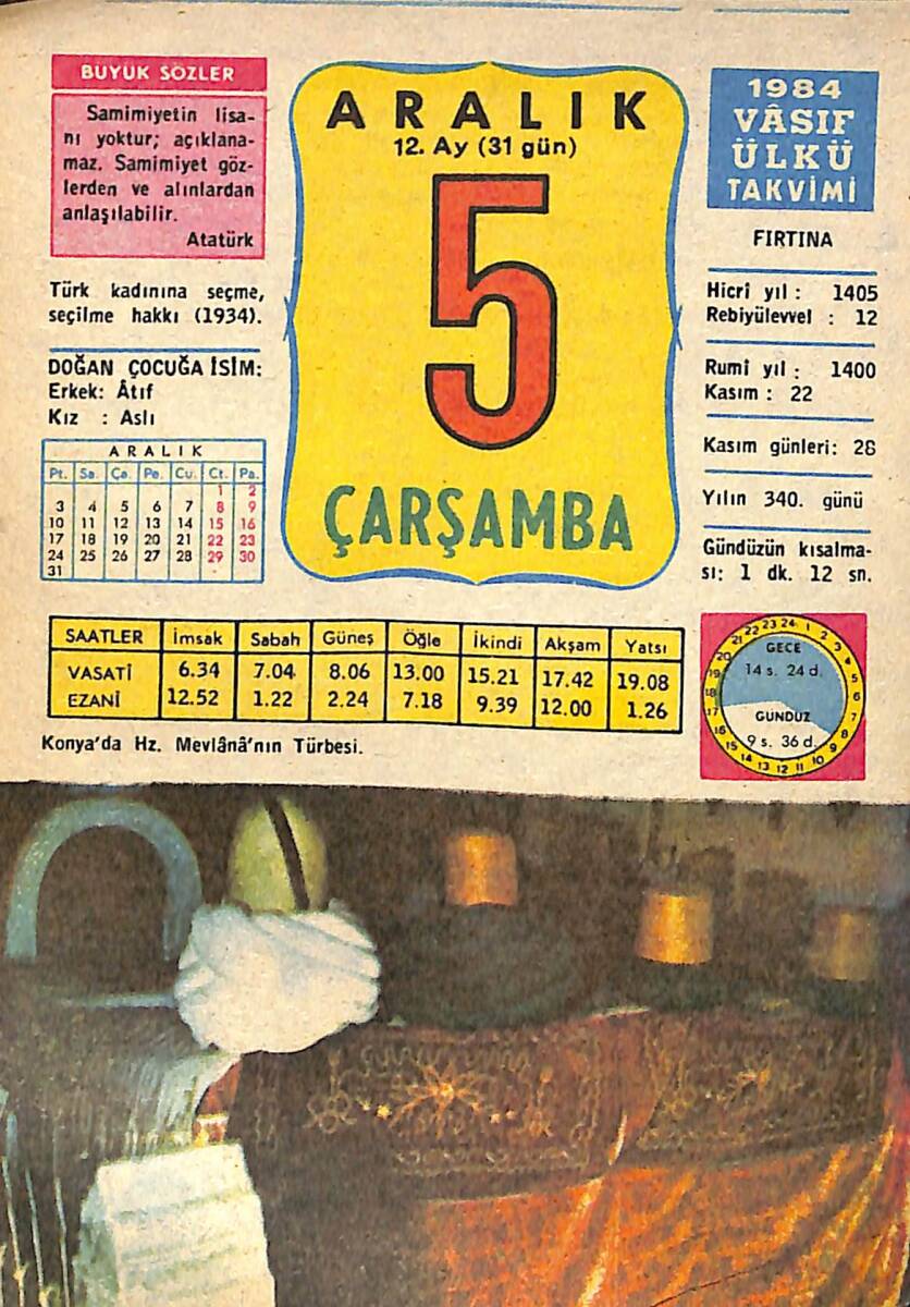 5 Aralık 1984 Takvim Yaprağı - Doğum Günü Hediyesi EFMN14776 - 1