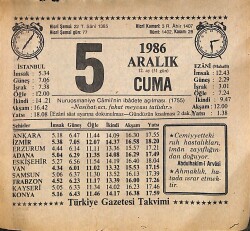 5 Aralık 1986 Takvim Yaprağı - Doğum Günü Hediyesi EFMN14868 - Gökçekoleksiyon