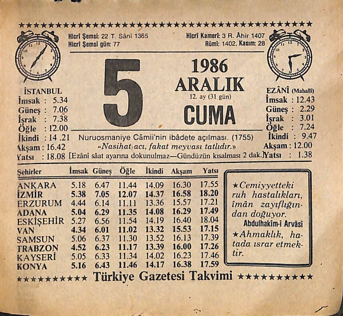 5 Aralık 1986 Takvim Yaprağı - Doğum Günü Hediyesi EFMN14868 - 1