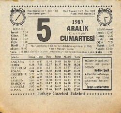 5 Aralık 1987 Takvim Yaprağı - Doğum Günü Hediyesi EFMN15006 - Gökçekoleksiyon