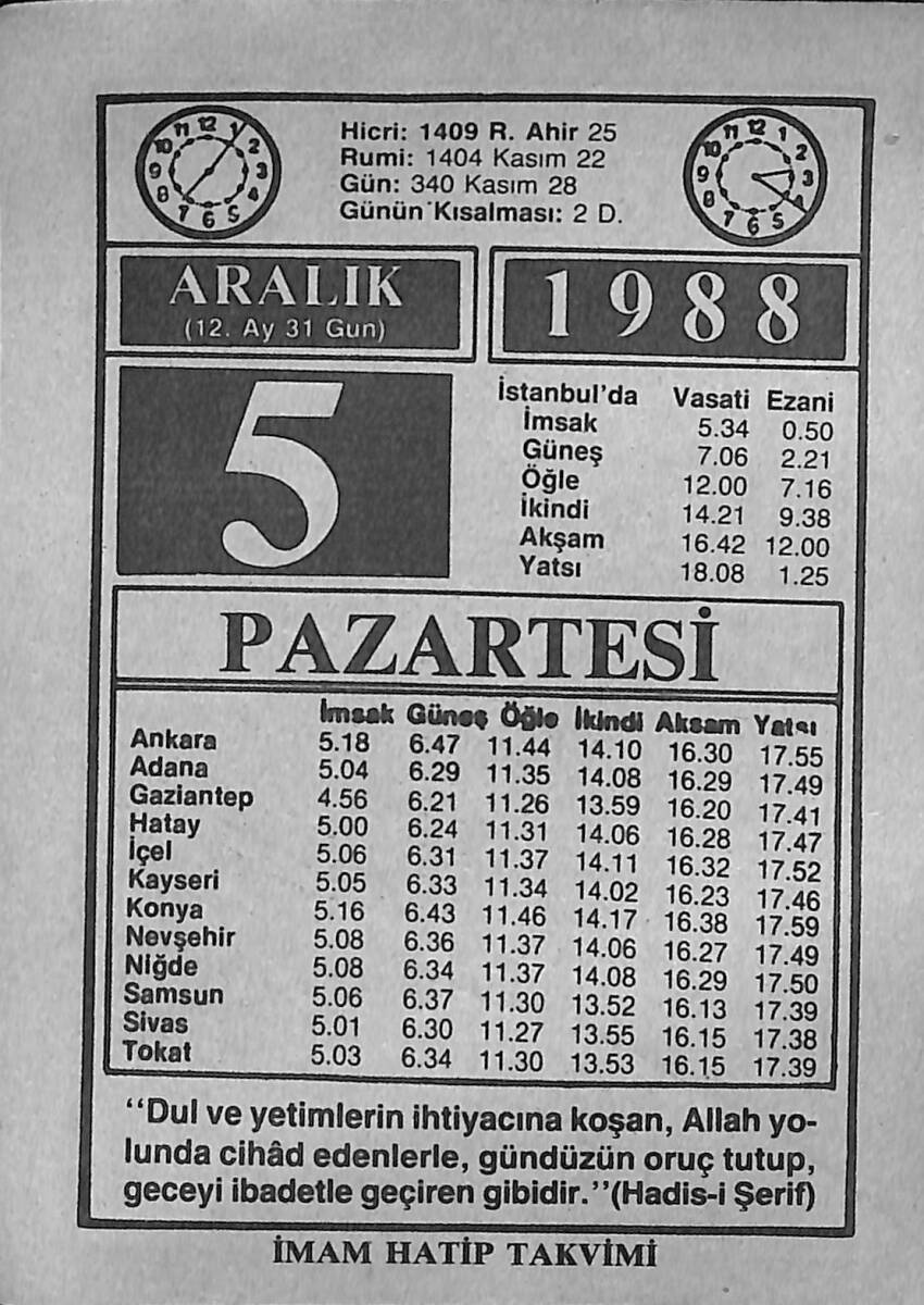 5 Aralık 1988 Takvim Yaprağı - Doğum Günü Hediyesi EFMN14595 - 1
