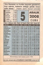 5 Aralık 2008 Takvim Yaprağı - Doğum Günü Hediyesi EFMN15328 - Gökçekoleksiyon