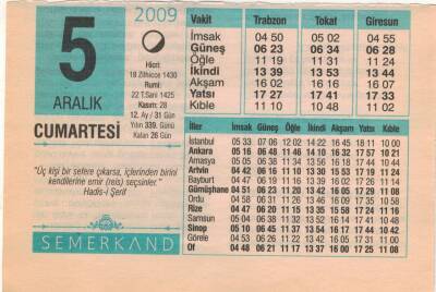 5 Aralık 2009 Takvim Yaprağı EFM(N)4379 - 2