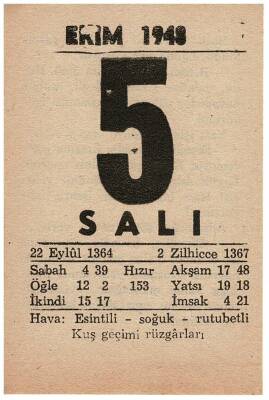 5 Ekim 1948 Takvim Yaprağı EFM843 - 3