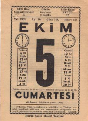 5 Ekim 1963 Takvim Yaprağı EFM(N)3521 - 3