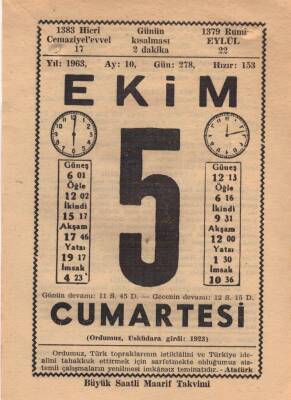 5 Ekim 1963 Takvim Yaprağı EFM(N)3521 - 1
