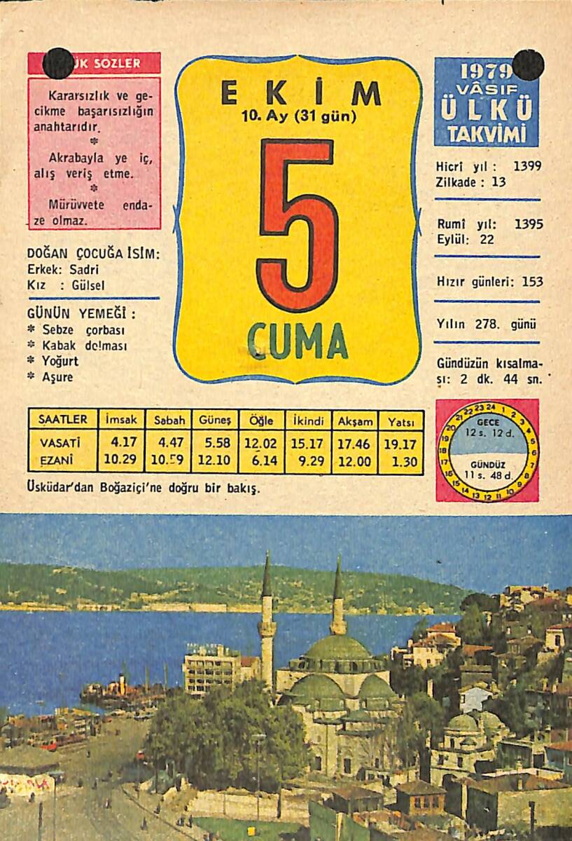5 Ekim 1979 Takvim Yaprağı - Doğum Günü Hediyesi EFMN13793 - 1