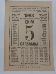 5 Ekim 1983 Takvim Yaprağı - Doğum Günü Hediyesi EFM(N)6708 - Gökçekoleksiyon