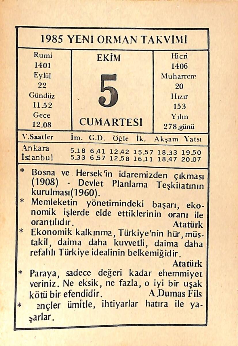 5 Ekim 1985 Takvim Yaprağı - Doğum Günü Hediyesi EFMN14964 - 1