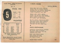 5 Eylül 1960 Ajans Türk Takvim Yaprağı (Şiirli Saatli) EFM(N) 1714 - 3
