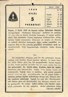 5 Eylül 1960 Takvim Yaprağı - Doğum Günü Hediyesi EFM(N)11279 - 1