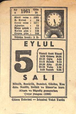 5 Eylül 1961 Takvim Yaprağı - Doğum Günü Hediyesi EFM(N)11221 - 1