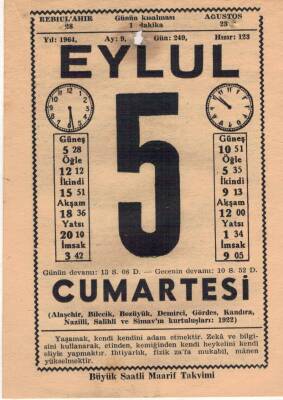 5 Eylül 1964 Takvim Yaprağı EFM(N)3587 - 3