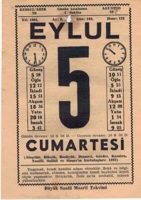 5 Eylül 1964 Takvim Yaprağı EFM(N)3587 - 1
