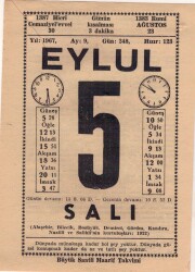 5 Eylül 1967 Takvim Yaprağı EFM(N)3588 - 3