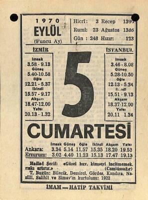 5 Eylül 1970 Takvim Yaprağı - Doğum Günü Hediyesi EFM(N)9881 - 2