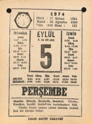 5 Eylül 1974 Takvim Yaprağı - Doğum Günü Hediyesi EFM(N)12334 - Gökçekoleksiyon