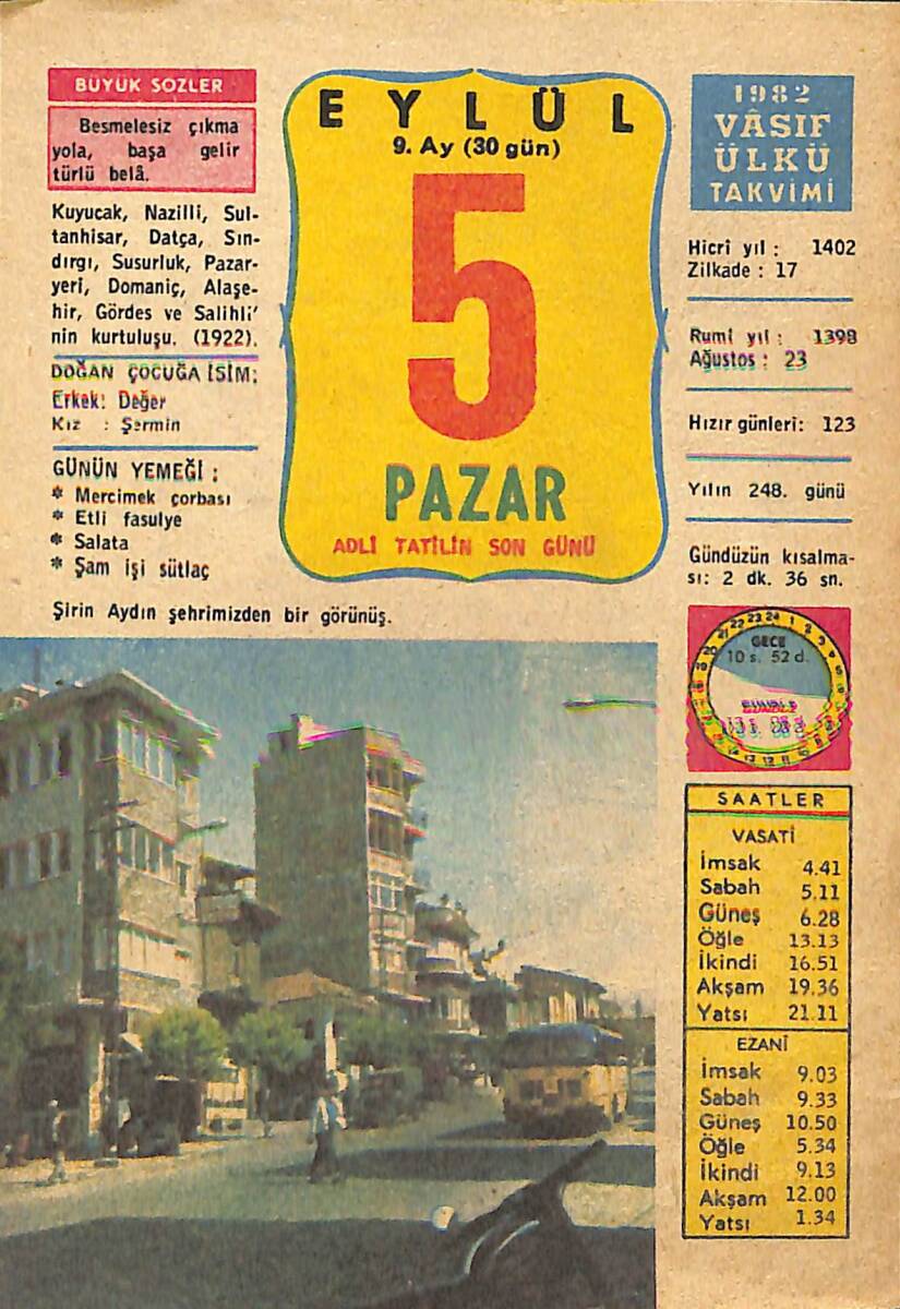 5 Eylül 1982 Takvim Yaprağı - Doğum Günü Hediyesi EFMN13532 - 1