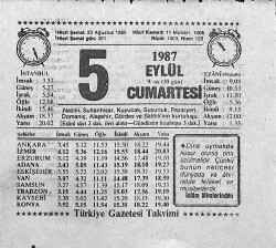 5 Eylül 1987 Takvim Yaprağı - Doğum Günü Hediyesi EFMN13940 - Gökçekoleksiyon