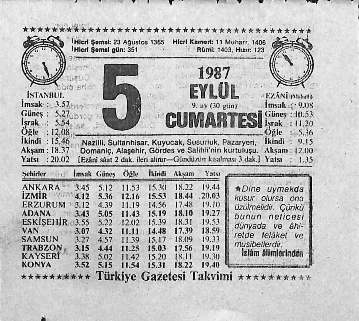 5 Eylül 1987 Takvim Yaprağı - Doğum Günü Hediyesi EFMN13940 - 1