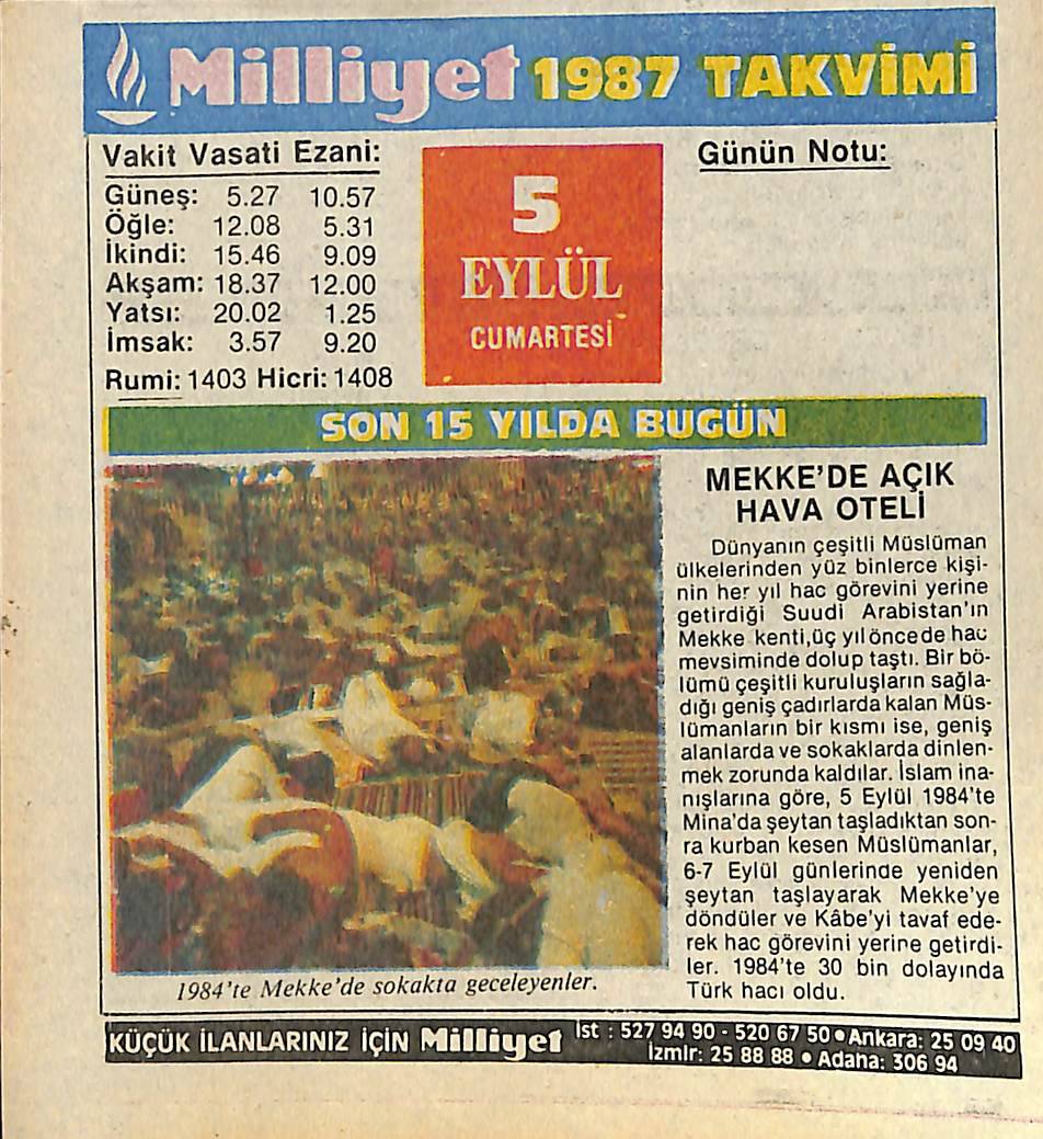 5 Eylül 1987 Takvim Yaprağı - Doğum Günü Hediyesi EFMN14122 - 1