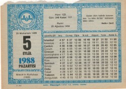 5 Eylül 1988 Takvim Yaprağı EFM(N)2631 - 1