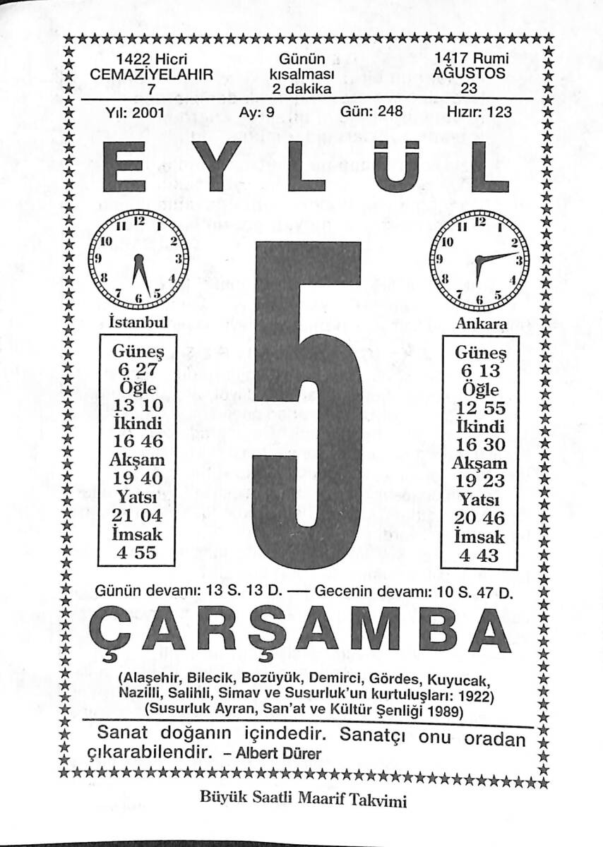 5 Eylül 2001 Takvim Yaprağı - Doğum Günü Hediyesi EFMN14194 - 1