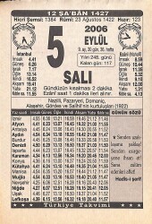 5 Eylül 2006 Takvim Yaprağı - Doğum Günü Hediyesi EFMN15847 - Gökçekoleksiyon