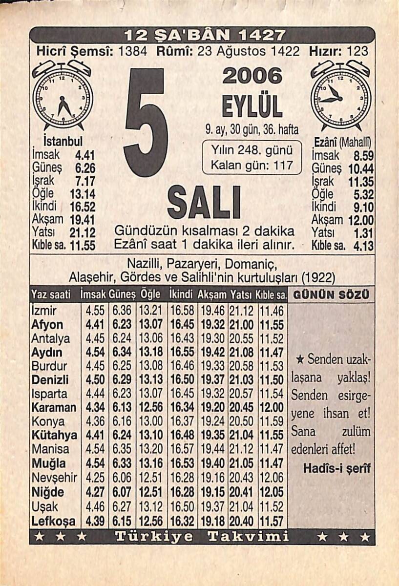 5 Eylül 2006 Takvim Yaprağı - Doğum Günü Hediyesi EFMN15847 - 1