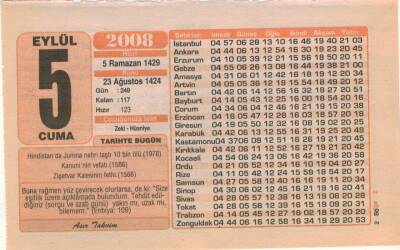 5 Eylül 2008 Takvim Yaprağı EFM(N)2635 - 2