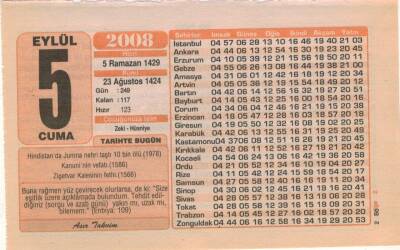 5 Eylül 2008 Takvim Yaprağı EFM(N)2635 - 1