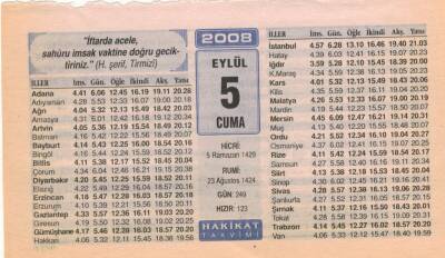 5 Eylül 2008 Takvim Yaprağı EFM(N)2636 - 2