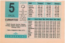 5 Eylül 2009 Takvim Yaprağı EFM(N)2637 - 2