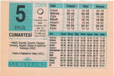 5 Eylül 2009 Takvim Yaprağı EFM(N)2637 - 2