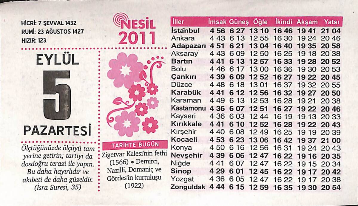 5 Eylül 2011 Takvim Yaprağı - Doğum Günü Hediyesi EFMN14351 - 1