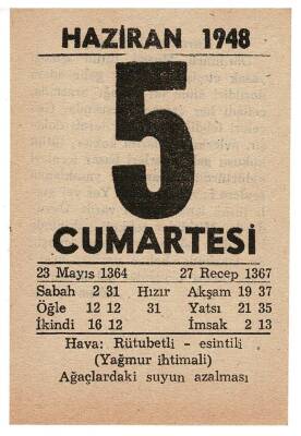 5 Haziran 1948 Takvim Yaprağı EFM883 - 3