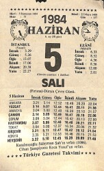 5 Haziran 1984 Takvim Yaprağı - Doğum Günü Hediyesi EFM(N)11256 - Gökçekoleksiyon