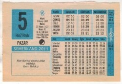 5 Haziran 2011 Takvim Yaprağı EFM(N)1201 - Gökçekoleksiyon