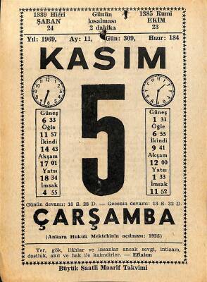 5 Kasım 1969 Takvim Yaprağı - Doğum Günü Hediyesi EFM(N)11792 - 1