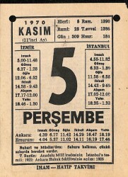 5 Kasım 1970 Takvim Yaprağı - Doğum Günü Hediyesi EFM(N)10737 - 2