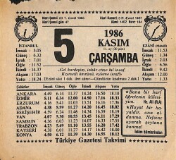 5 Kasım 1986 Takvim Yaprağı - Doğum Günü Hediyesi EFMN14897 - Gökçekoleksiyon