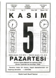 5 Kasım 2001 Takvim Yaprağı Doğum Günü Hediyesi EFM(N)3987 - 3