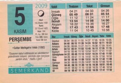 5 Kasım 2009 Takvim Yaprağı EFM(N)3829 - 2