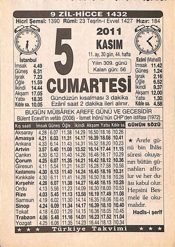 5 Kasım 2011 Takvim Yaprağı - Doğum Günü Hediyesi EFMN15284 - 1