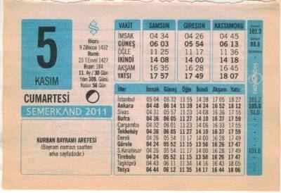 5 Kasım 2011 Takvim Yaprağı EFM(N)1354 - 1