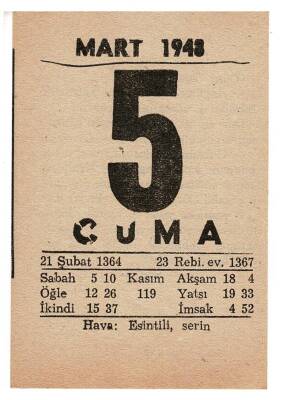5 Mart 1948 Takvim Yaprağı EFM911 - 1