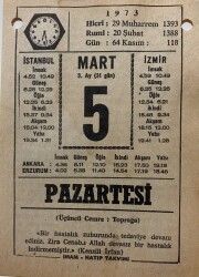 5 Mart 1973 Takvim Yaprağı - Doğum Günü Hediyesi EFM(N)8071 - Gökçekoleksiyon