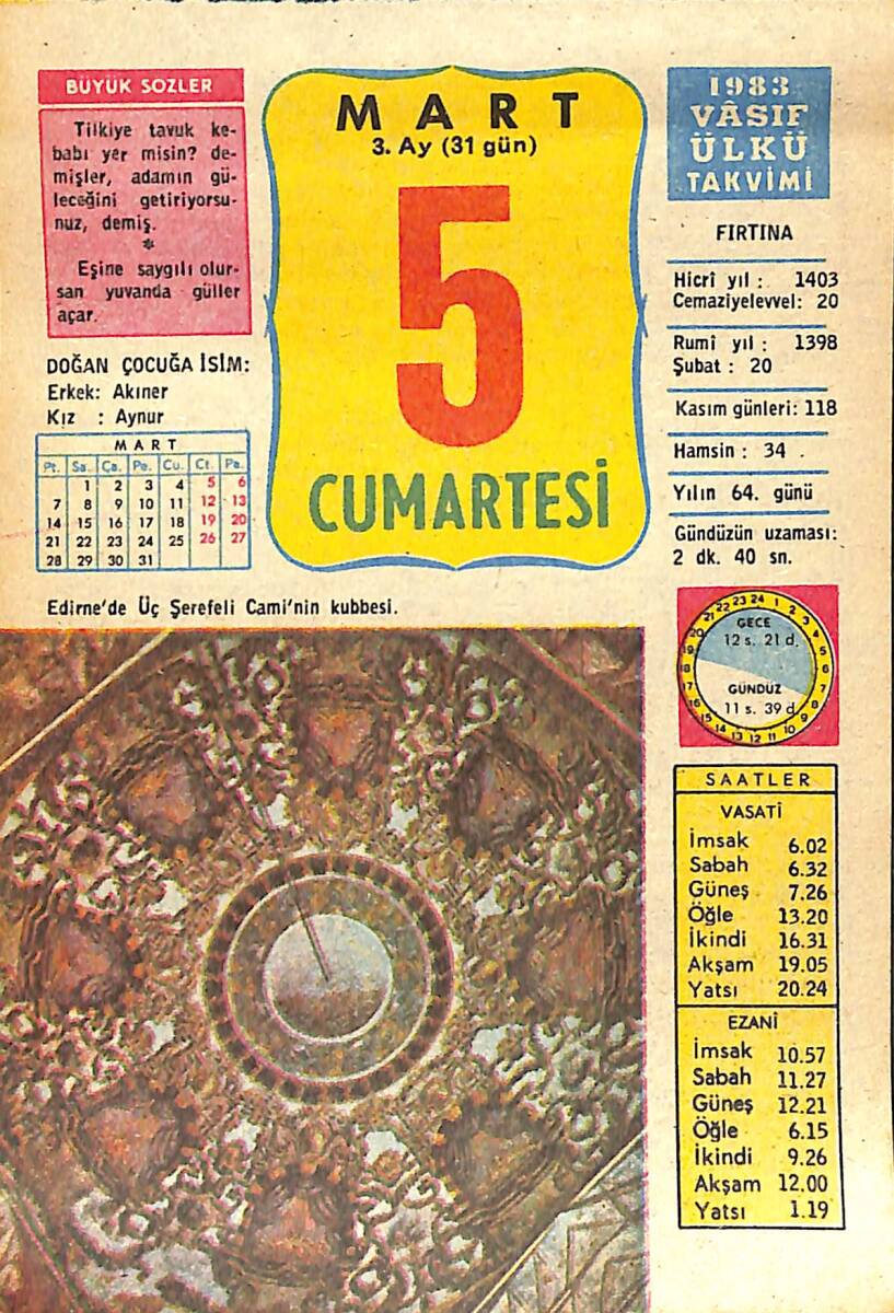 5 Mart 1983 Takvim Yaprağı - Doğum Günü Hediyesi EFMN15046 - 1