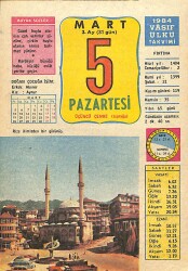 5 Mart 1984 Takvim Yaprağı - Doğum Günü Hediyesi EFMN15213 - Gökçekoleksiyon