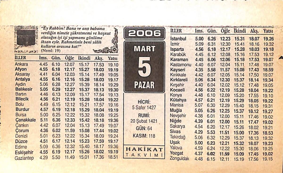 5 Mart 2006 Takvim Yaprağı - Doğum Günü Hediyesi EFMN13221 - 1